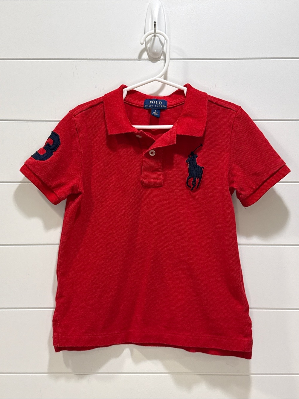 Polo by Ralph Lauren Boys' Red Polo with Navy Pony & Sleeve Number